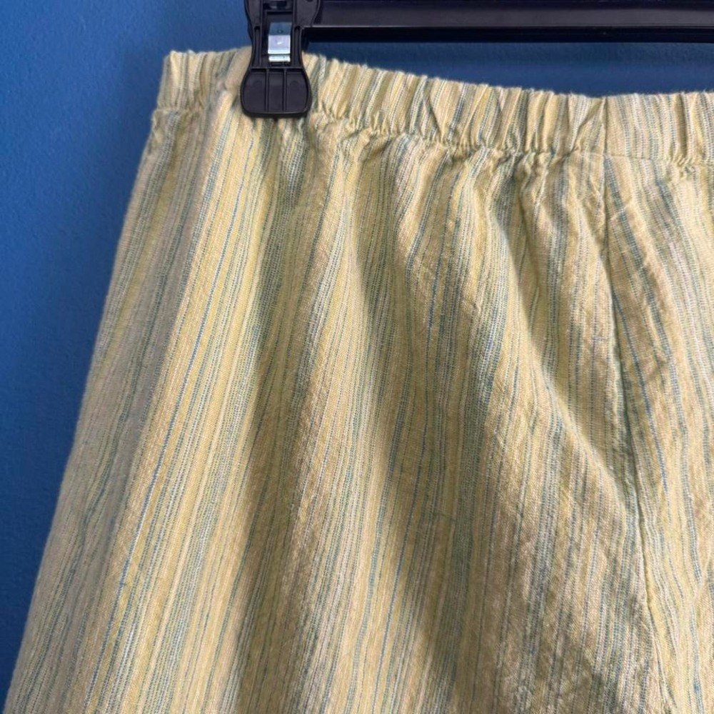 Y2K Linen Blend Pants Women's Size Small Hot Cotton Striped Green Yellow Cropped - Picture 7 of 8